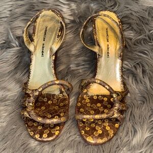 Vintage Jacqueline Schnabel Textured Geo Metallic Slingback Heel Sandal EU 40